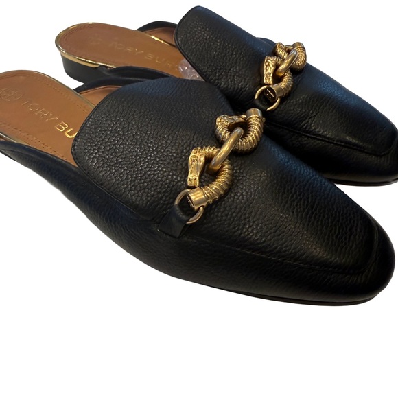 Tory Burch Jessa Mule Loafer Black Pebbled Leather Sz 10 Worn Once - Picture 2 of 11
